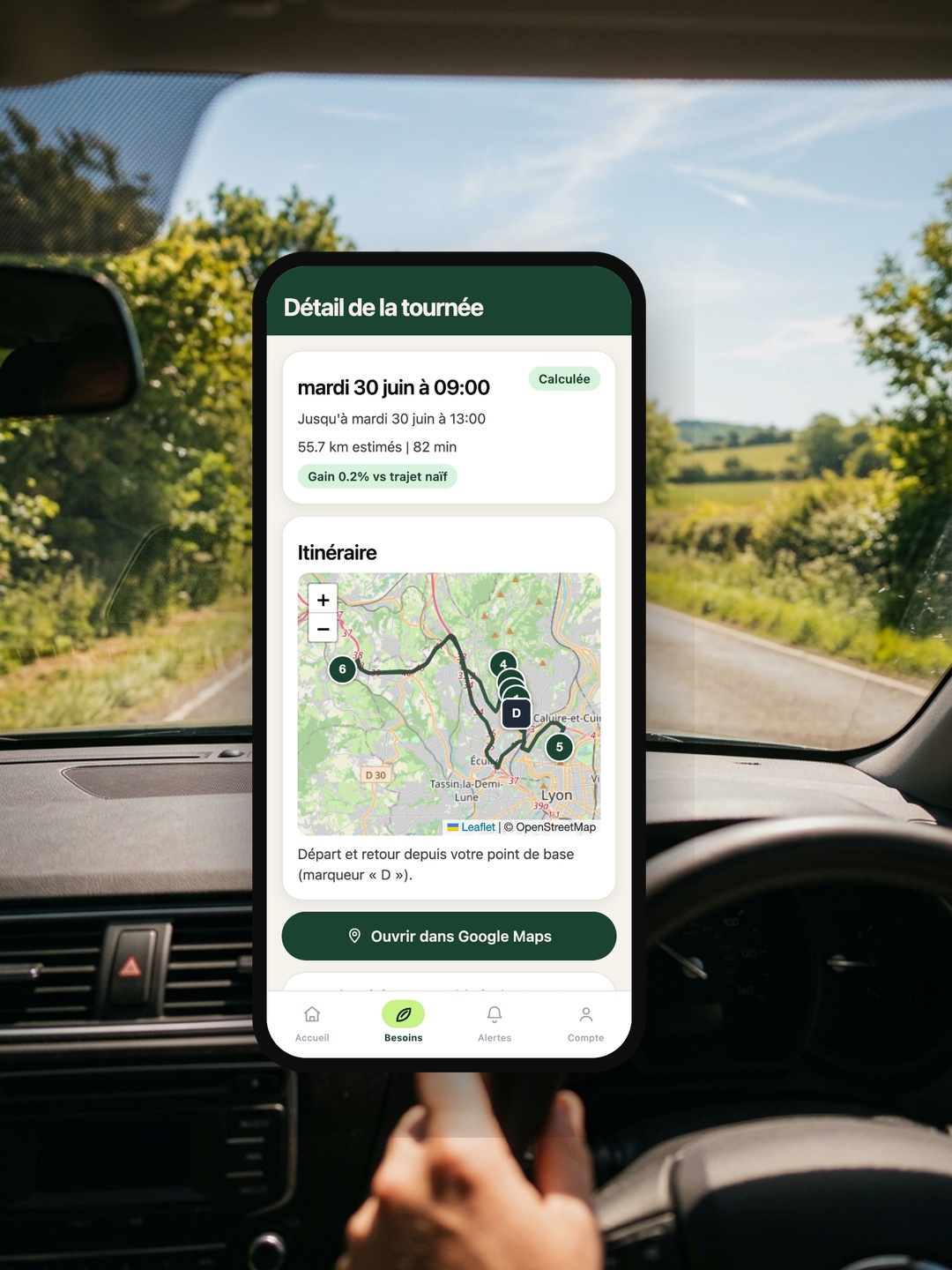 Le collecteur suit sa tournée optimisée depuis son téléphone